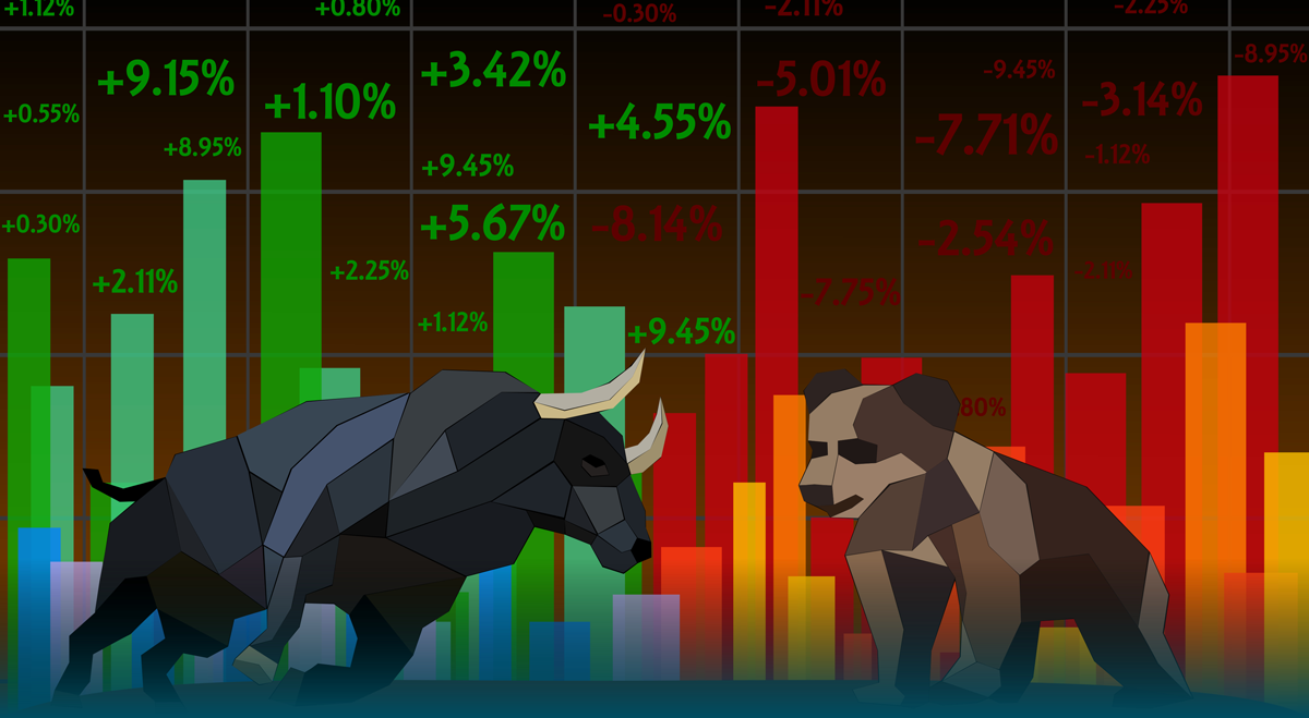 Bull and bear on a flat chart