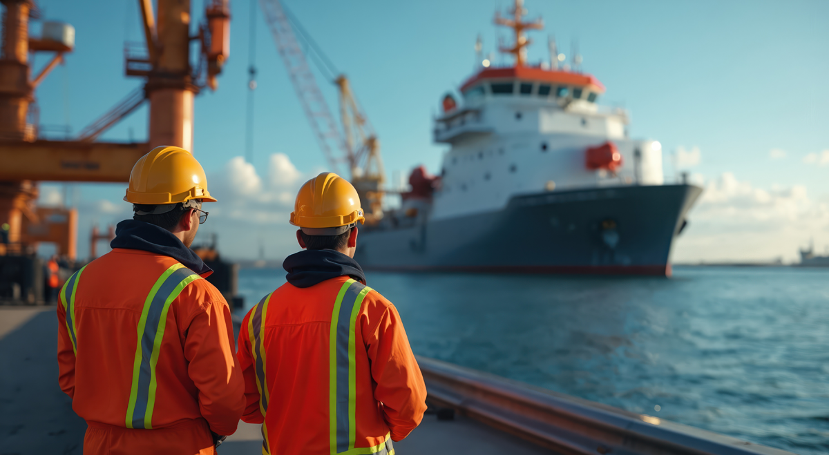 Cargo ship approaching docks