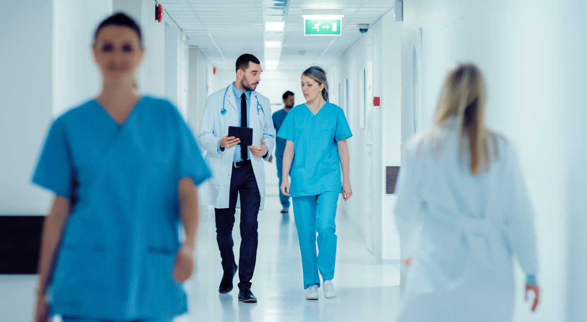 Doctors in hospital corridor