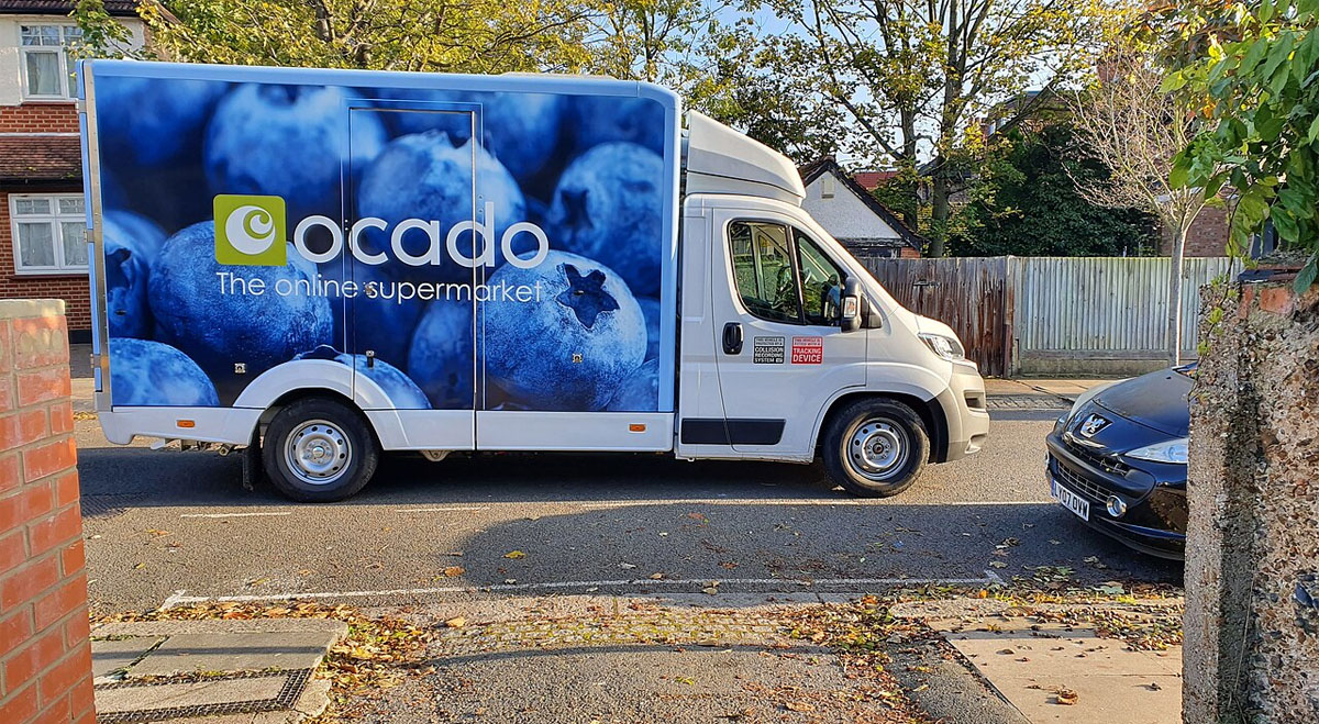 Ocado van parked in road