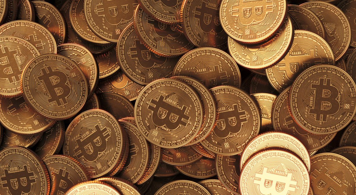 A pile of Bitcoins