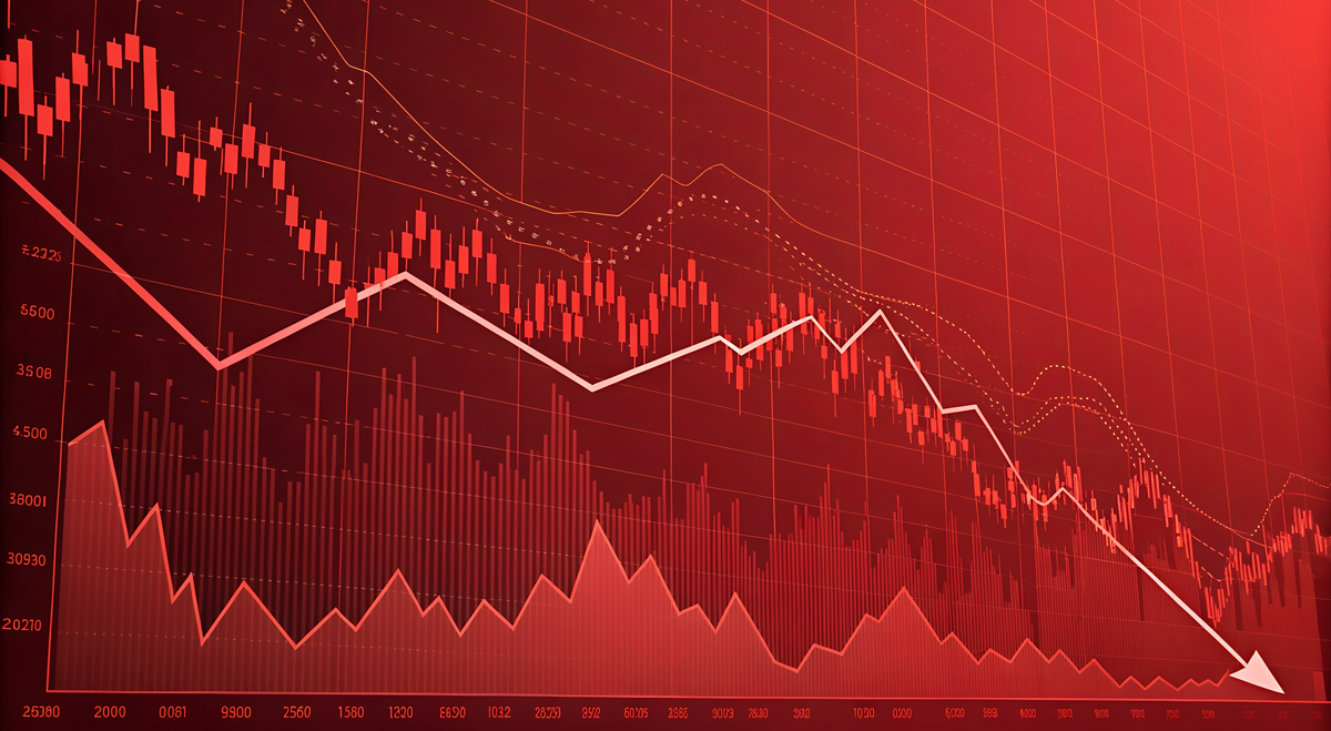 Chart with red arrow going down