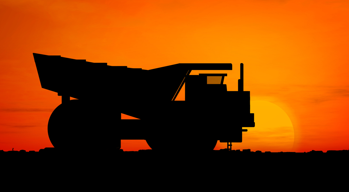Mining truck at sunset