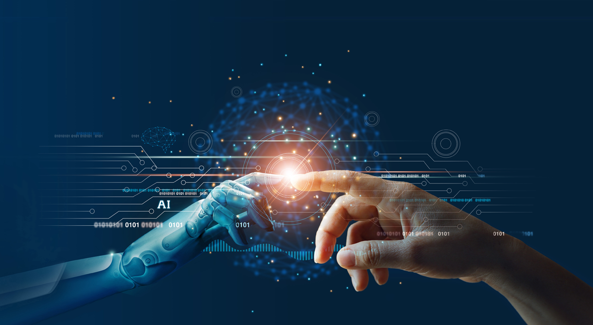 Robot hand touching human hand