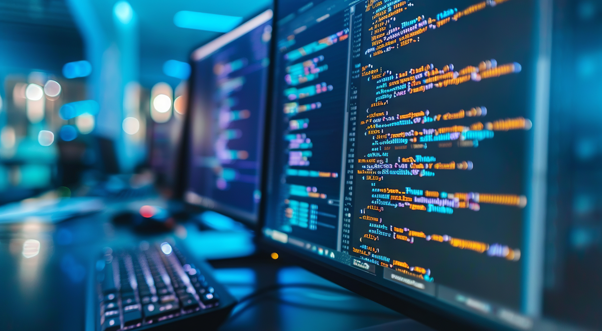 Computer screens showing code