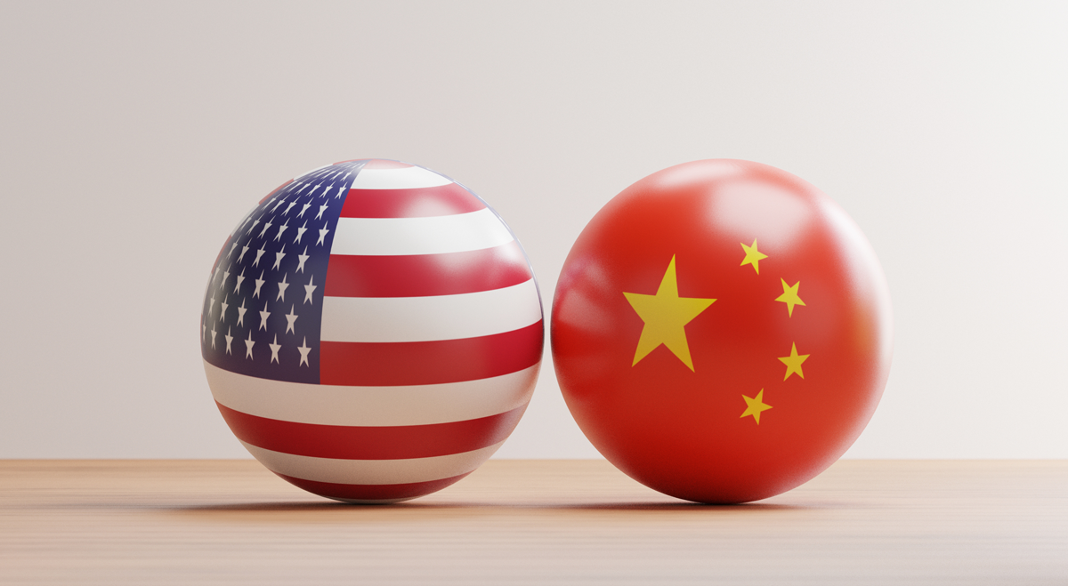 US and China flags painted on balls