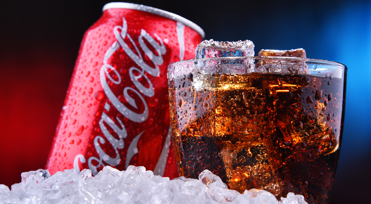 Coca-Cola can and drink in glass